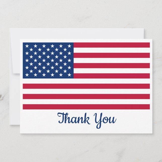 Military Patriotic Personalized USA American Flag  Thank You Card (Front)