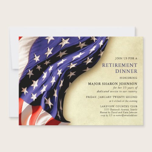 Military Patriotic Red White and Blue Retirement Invitation