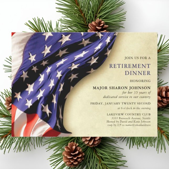 Military Patriotic Red White and Blue Retirement Invitation (Creator Uploaded)