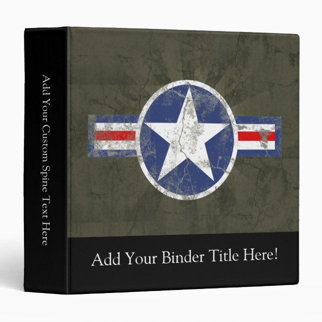 Military Patriotic Vintage Star 3 Ring Binder (Front/Spine)