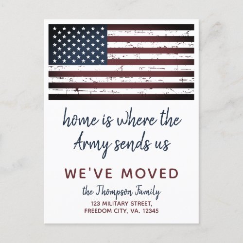 Military PCS Move Weve Moved Army American Flag  Announcement Postcard