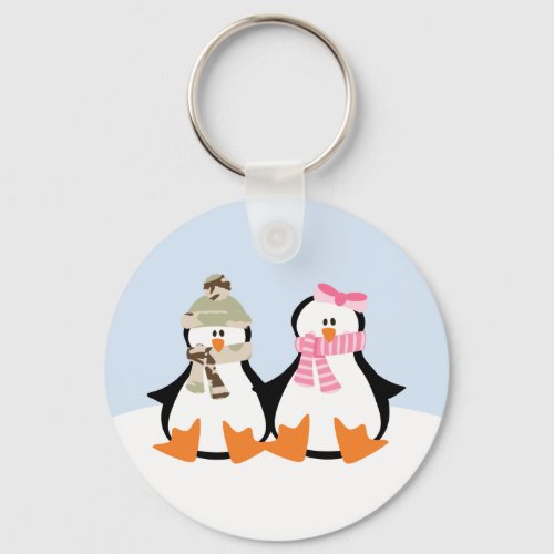 Military Penguin Couple Keychain