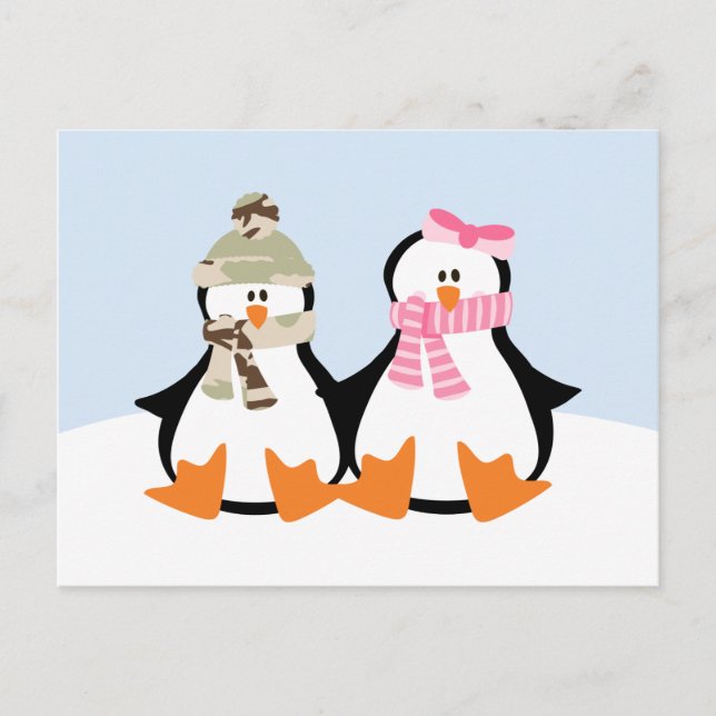 Military Penguin Couple Postcard (Front)
