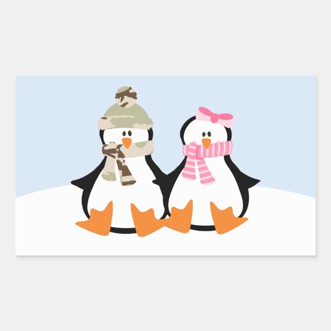 Military Penguin Couple Rectangular Sticker (Front)