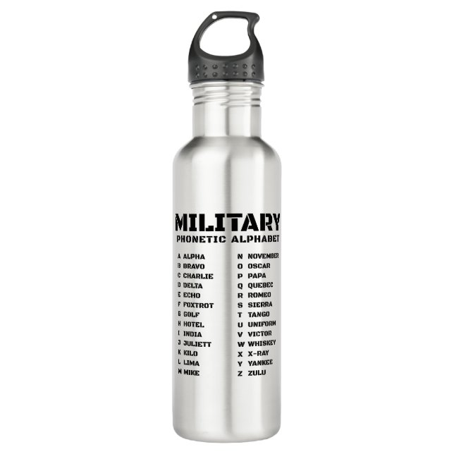 Military Phonetic Alphabet Canada Stainless Steel Water Bottle (Front)