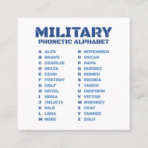 Military Phonetic Alphabet ICAO Alfa-Zulu Square Business Card