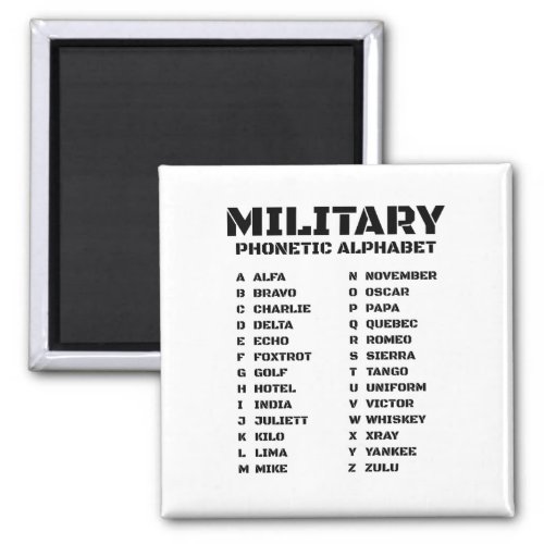 Military Phonetic Alphabet Magnet