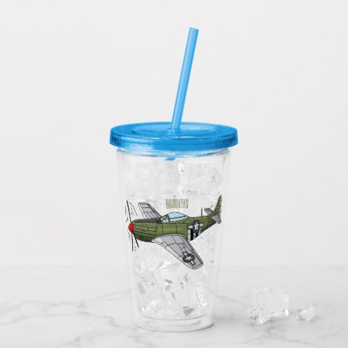 Military plane cartoon illustration acrylic tumbler