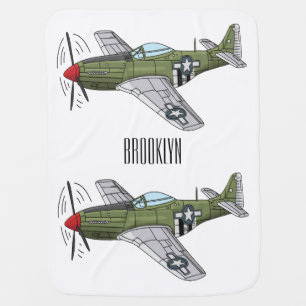 Military plane cartoon illustration baby blanket