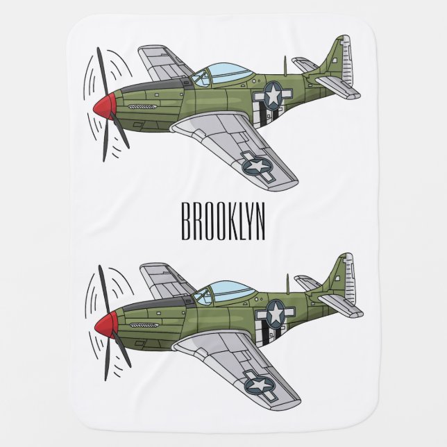 Military plane cartoon illustration baby blanket (Front)
