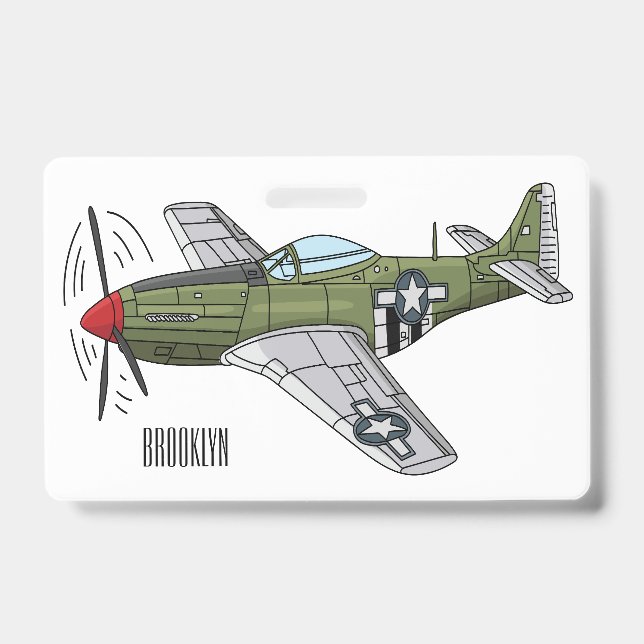 Military plane cartoon illustration badge (Front)