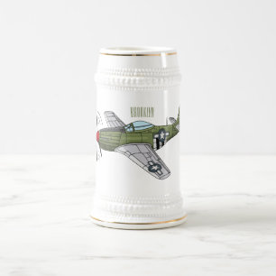 Military plane cartoon illustration beer stein