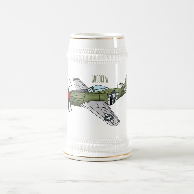 Military plane cartoon illustration beer stein (Center)