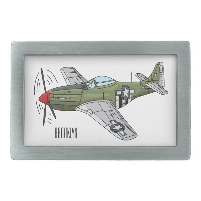 Military plane cartoon illustration belt buckle (Front)