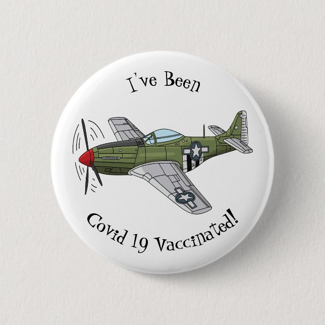 Military plane cartoon illustration button (Front)