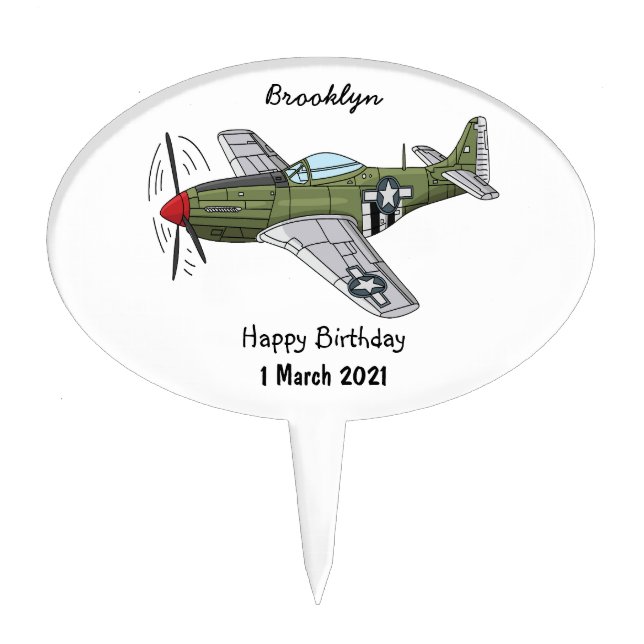 Military plane cartoon illustration cake topper (Front)