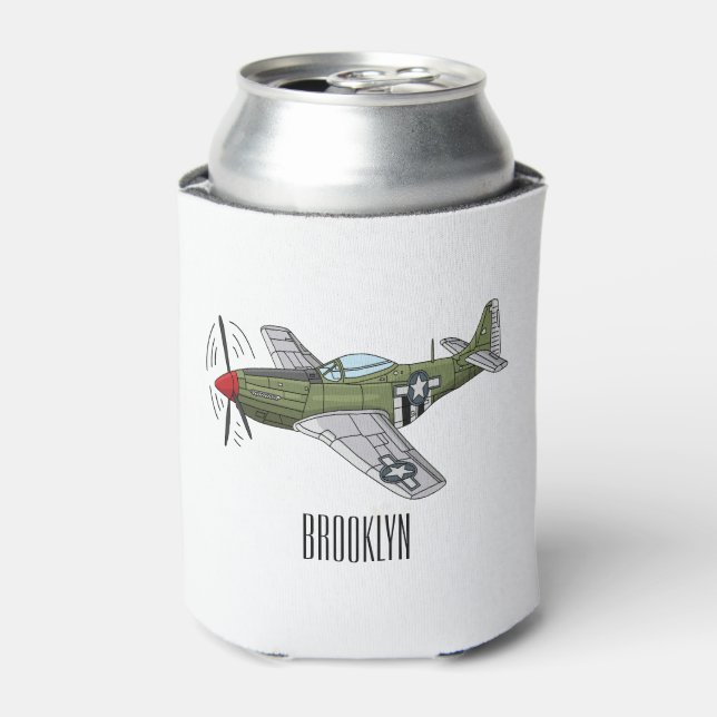Military plane cartoon illustration can cooler (Can Front)