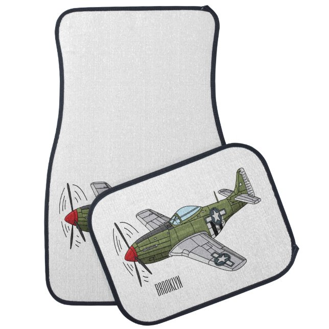 Military plane cartoon illustration car floor mat (Set)