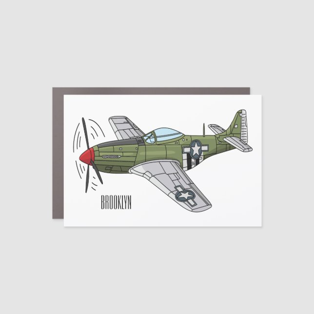 Military plane cartoon illustration car magnet (Front)