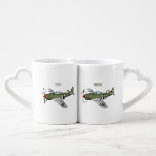 Military plane cartoon illustration coffee mug set