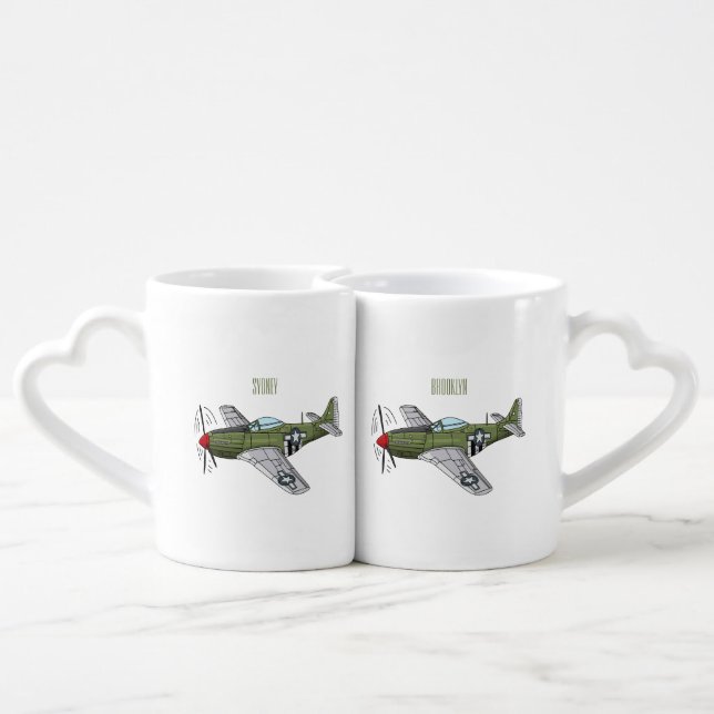 Military plane cartoon illustration coffee mug set (Back Nesting)