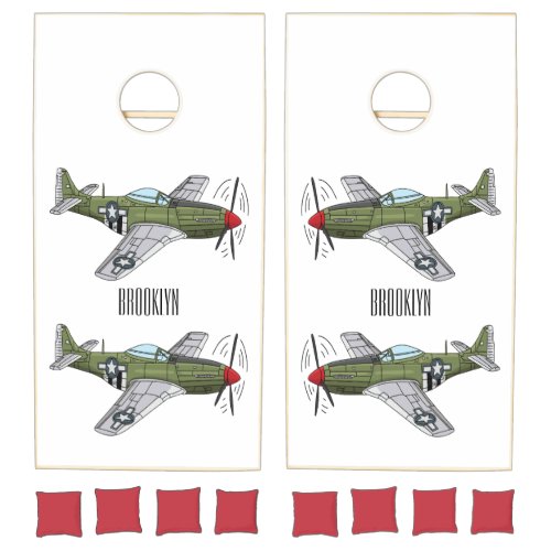 Military plane cartoon illustration cornhole set