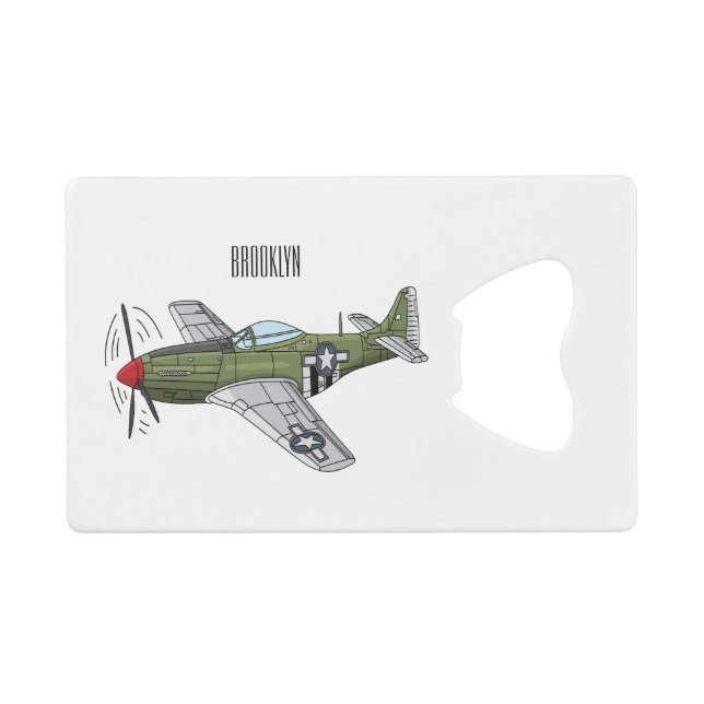 Military plane cartoon illustration credit card bottle opener (Front (Horizontal))