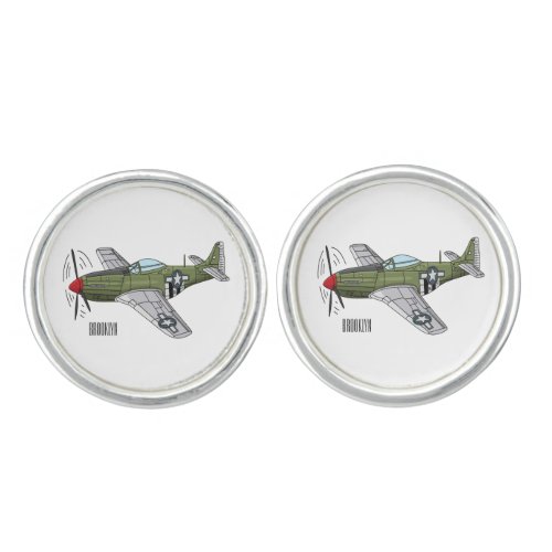 Military plane cartoon illustration cufflinks