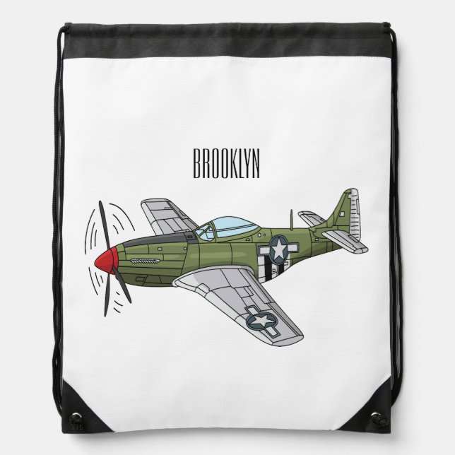 Military plane cartoon illustration drawstring bag (Front)