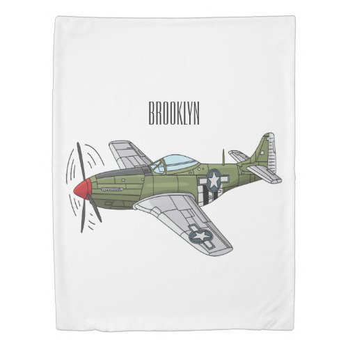 Military plane cartoon illustration duvet cover