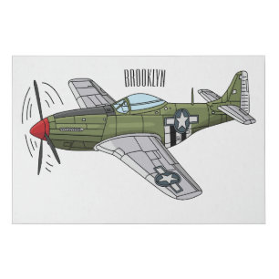 Military plane cartoon illustration faux canvas print