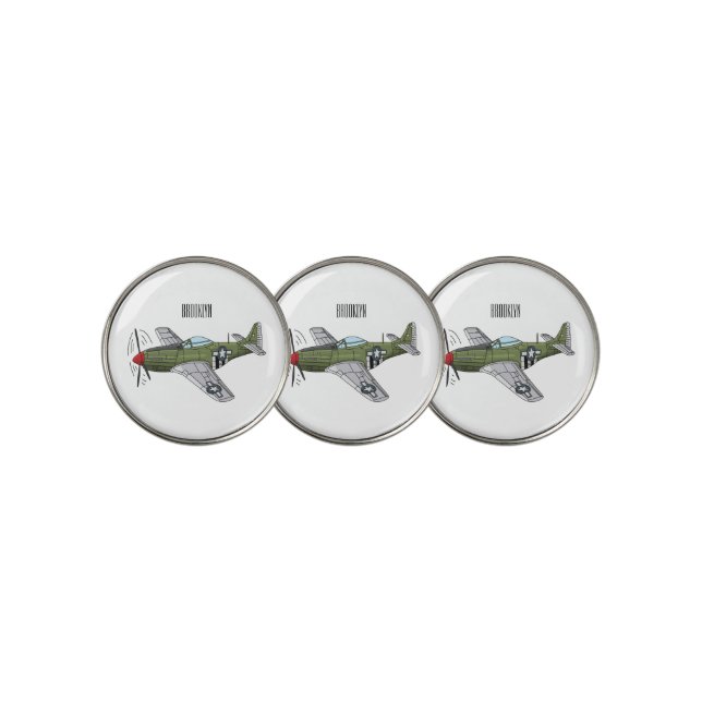 Military plane cartoon illustration golf ball marker (3 Up)