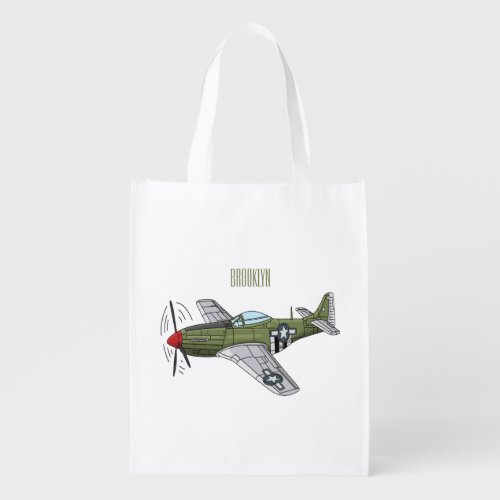 Military plane cartoon illustration grocery bag