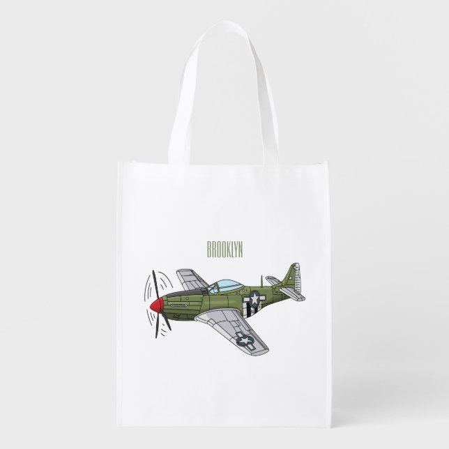 Military plane cartoon illustration grocery bag (Front)