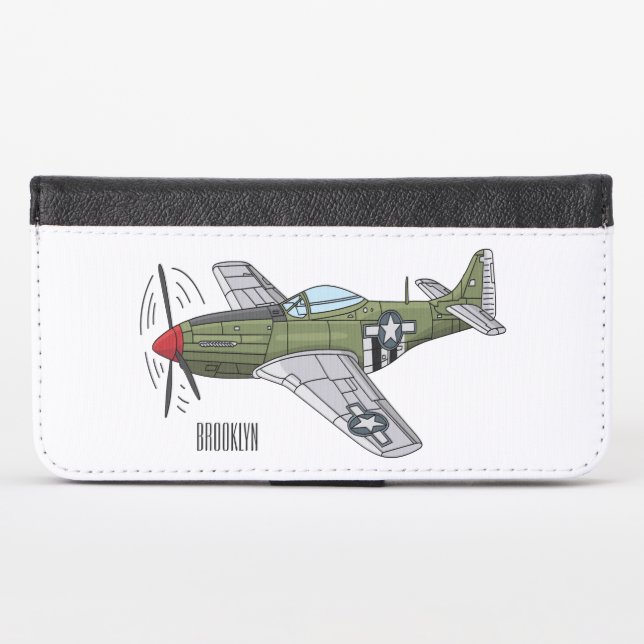 Military plane cartoon illustration iPhone wallet case (Front (Horizontal))
