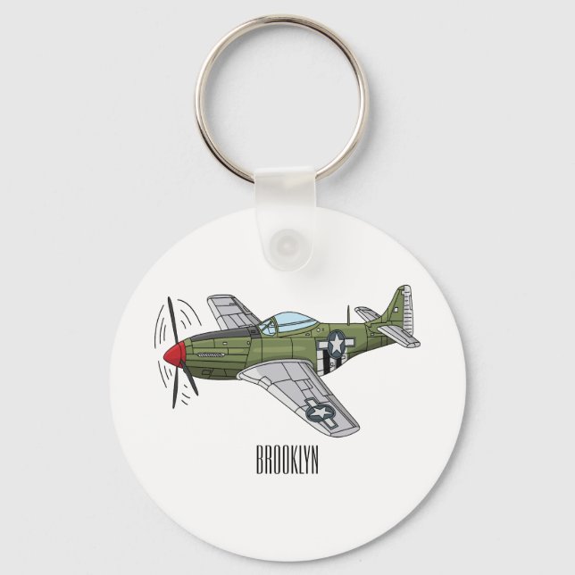 Military plane cartoon illustration keychain (Front)
