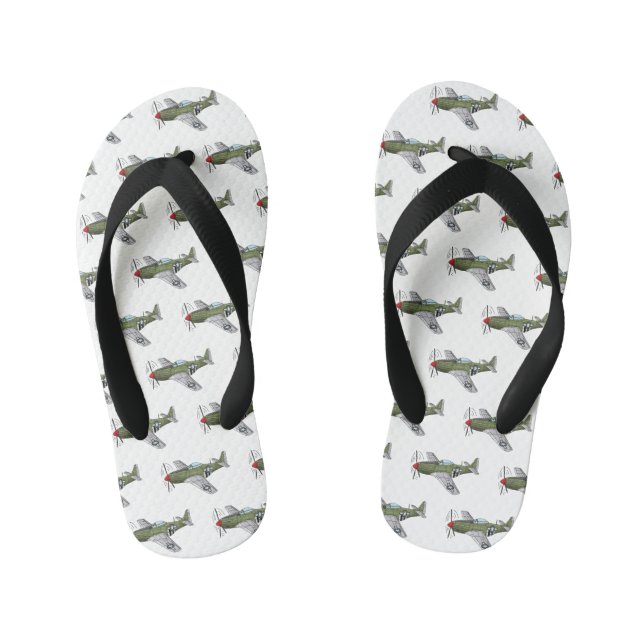 Military plane cartoon illustration kid's flip flops (Footbed)