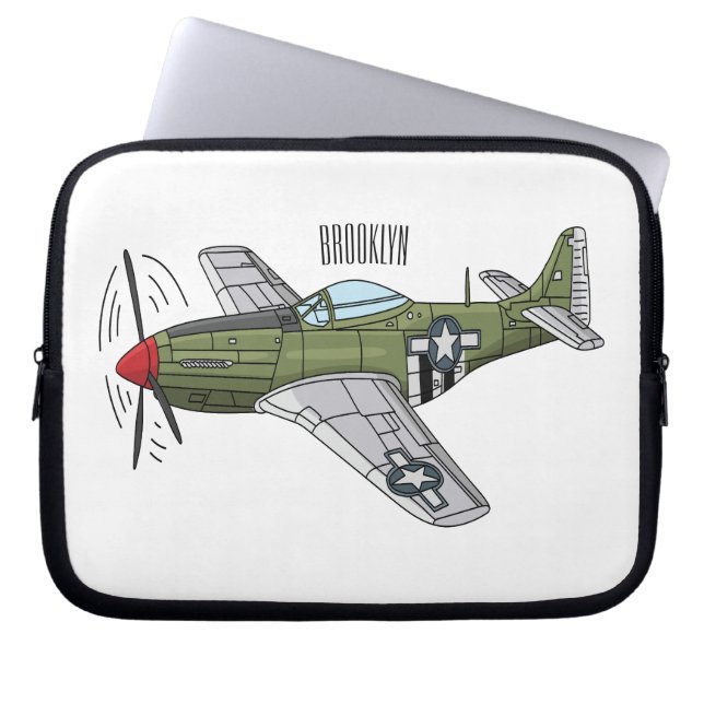 Military plane cartoon illustration laptop sleeve (Front)