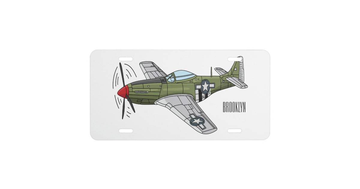 Military plane cartoon illustration license plate