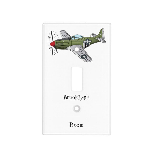 Military plane cartoon illustration light switch cover (Front)
