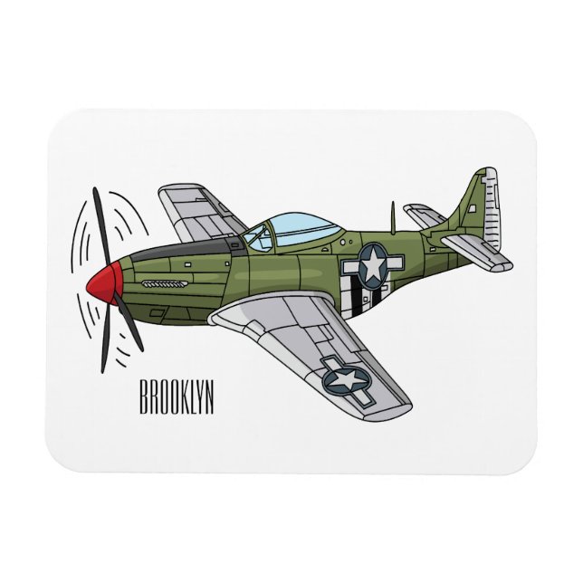 Military plane cartoon illustration magnet (Horizontal)