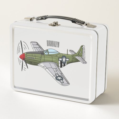 Military plane cartoon illustration metal lunch box