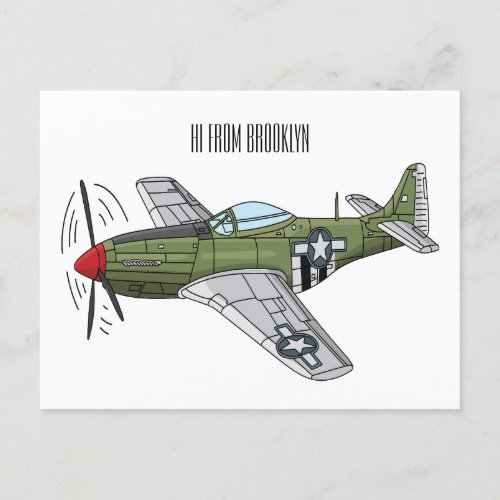 Military plane cartoon illustration postcard