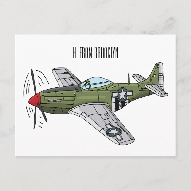 Military plane cartoon illustration postcard (Front)