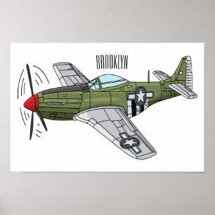 Military plane cartoon illustration poster