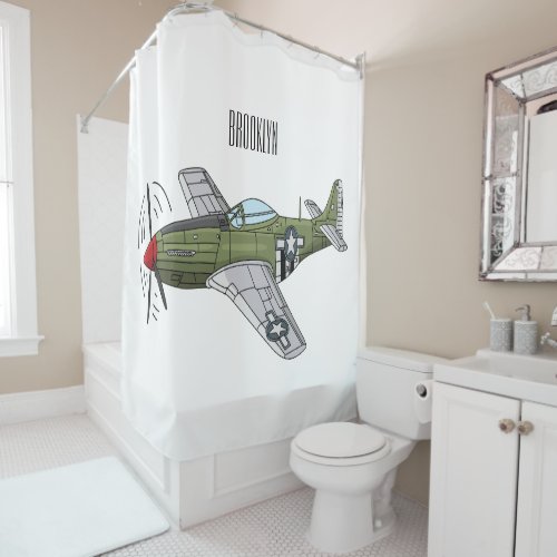Military plane cartoon illustration shower curtain