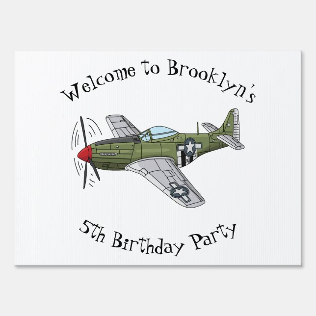Military plane cartoon illustration sign (Front)