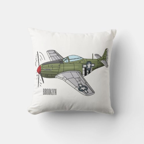 Military plane cartoon illustration throw pillow
