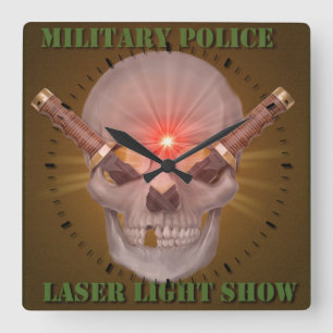 Military Police Laser Light Show Square Wall Clock