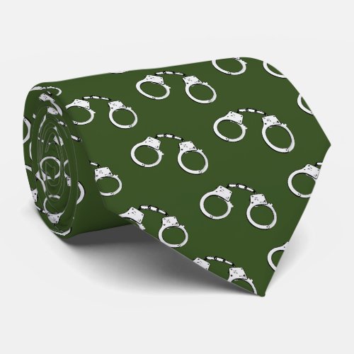 Military Police Officer Green Handcuff Patterned Neck Tie